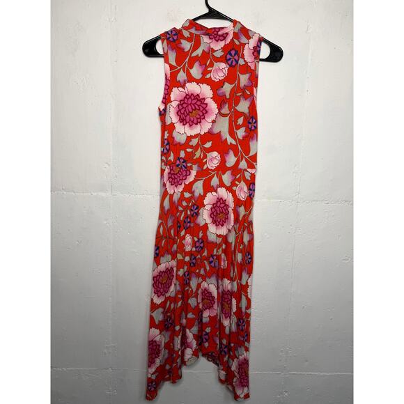 Maeve for Anthropologie red floral sleeveless mock neck midi dress Size Small - Picture 6 of 7